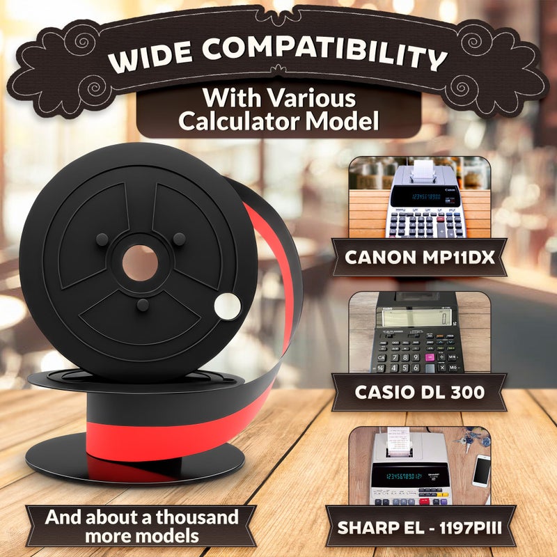 PIKTIME Canon MP11DX Calculator Ribbon Set of 3 â€“ 18ft x 0.5in Sharp EL-1197PIII Calculator Ribbon Red/Black for Great Print Capacity and Brightness, Easy Setup â€“ Suitable for Popular Models - Image 3